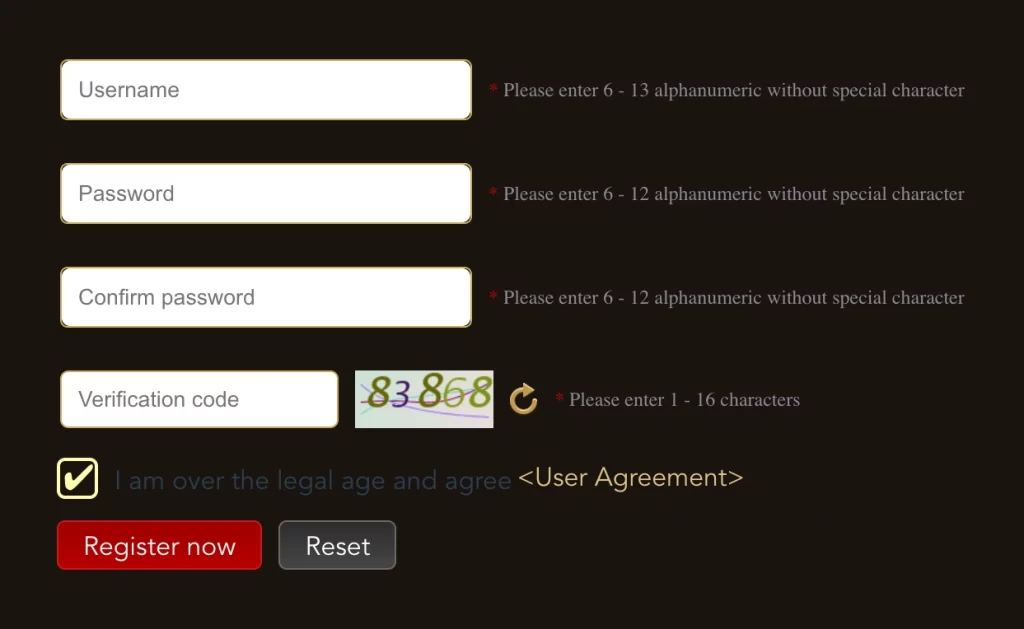 HI68 registration form showing user account setup process
